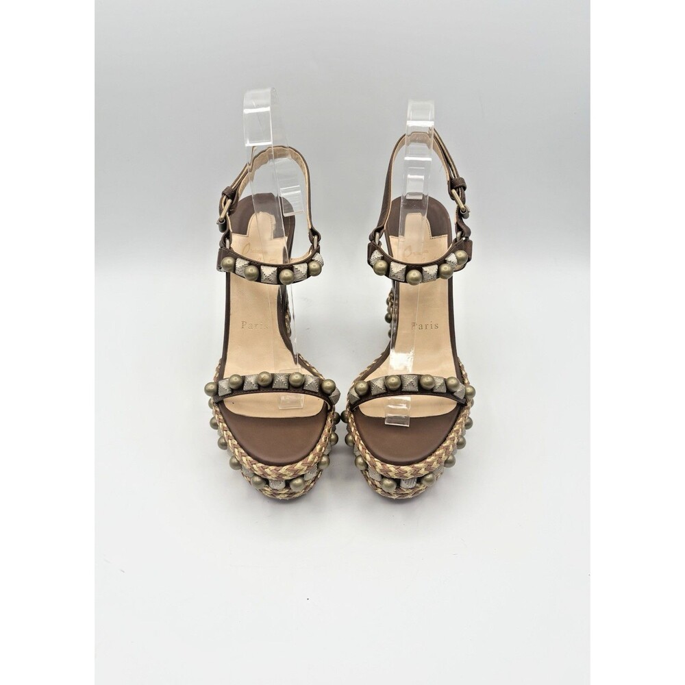 Christian Louboutin Cataconico 120 Brown Leather Wedge Espadrilles Size EU 38 - Picture 3 of 13